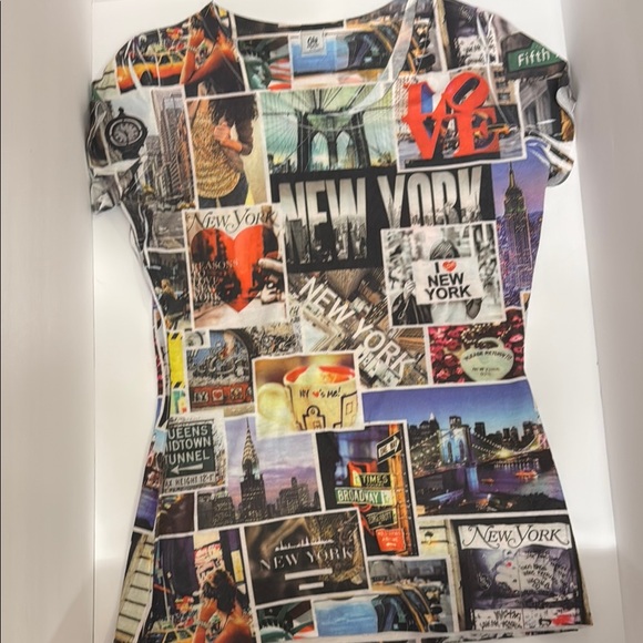 Colorful Graphic New York collage Fitted short Sleeve Tee size Small - Picture 4 of 7